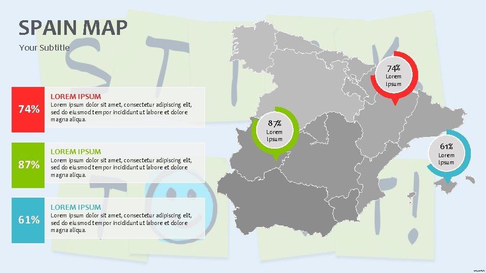 SPAIN MAP Your Subtitle 74% Lorem Ipsum 74% LOREM IPSUM Lorem ipsum dolor sit