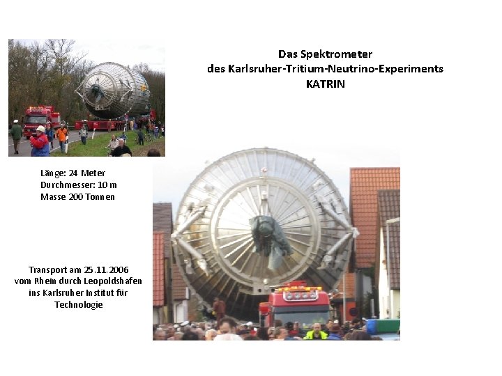 Das Spektrometer des Karlsruher-Tritium-Neutrino-Experiments KATRIN Länge: 24 Meter Durchmesser: 10 m Masse 200 Tonnen