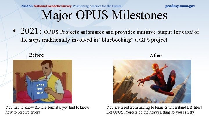 Major OPUS Milestones • 2021: OPUS Projects automates and provides intuitive output for most