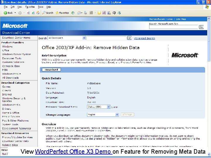 36 View Word. Perfect Office X 3 Demo on Feature for Removing Meta Data