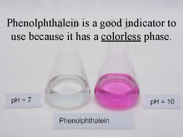 Phenolphthalein is a good indicator to use because it has a colorless phase. 