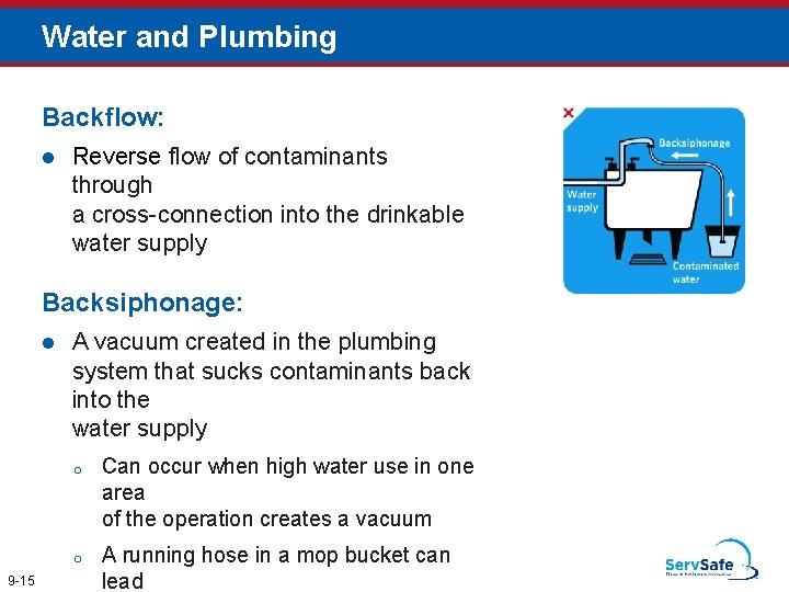 Water and Plumbing Backflow: l Reverse flow of contaminants through a cross-connection into the