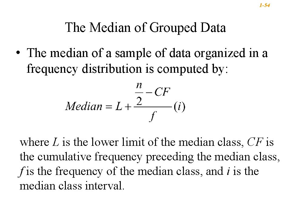 1 -54 The Median of Grouped Data • The median of a sample of 1 -54 The Median of Grouped Data • The median of a sample of