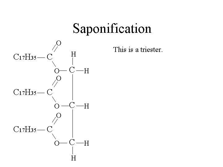 Saponification O C 17 H 35 This is a triester. H C O O