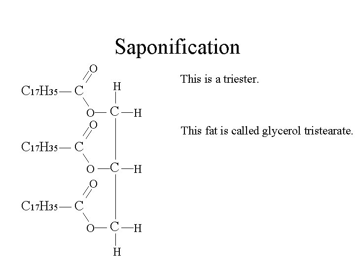 Saponification O C 17 H 35 This is a triester. H C O O