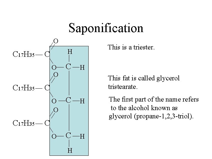 Saponification O C 17 H 35 This is a triester. H C O O