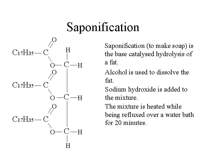 Saponification O C 17 H 35 H C O O C H C C