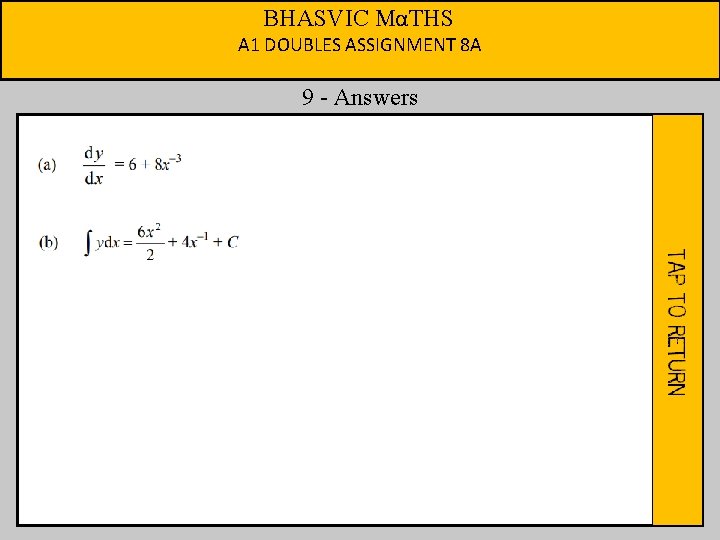 BHASVIC MαTHS A 1 DOUBLES ASSIGNMENT 8 A 9 - Answers 