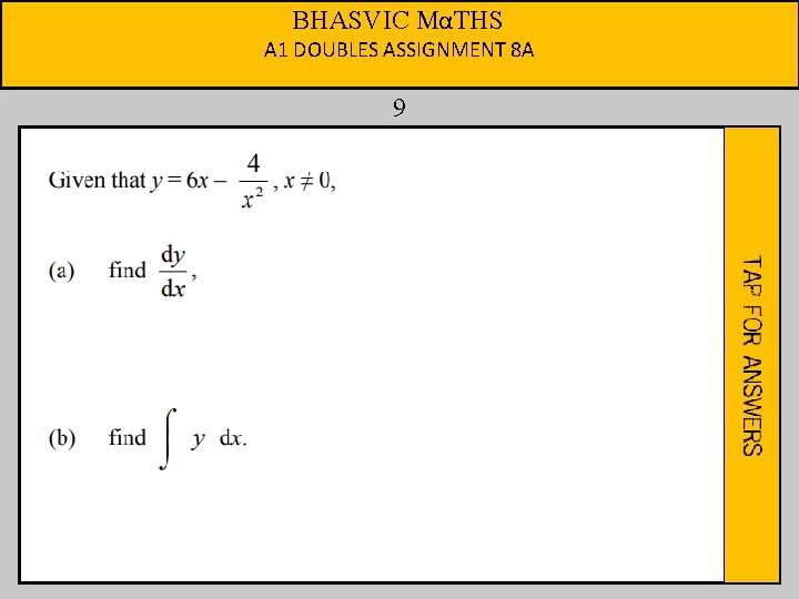 BHASVIC MαTHS A 1 DOUBLES ASSIGNMENT 8 A 9 