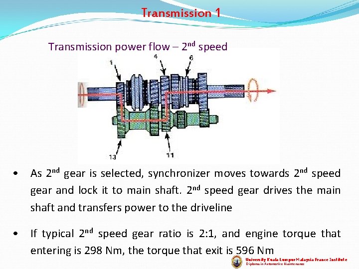 Transmission 1 Transmission power flow – 2 nd speed • As 2 nd gear Transmission 1 Transmission power flow – 2 nd speed • As 2 nd gear