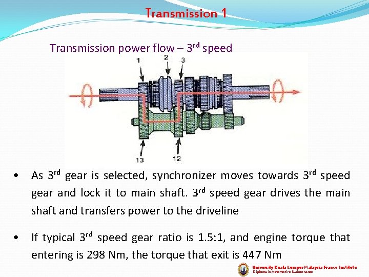 Transmission 1 Transmission power flow – 3 rd speed • As 3 rd gear Transmission 1 Transmission power flow – 3 rd speed • As 3 rd gear