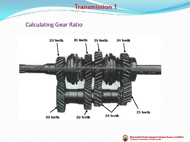 Transmission 1 Calculating Gear Ratio University Kuala Lumpur Malaysia France Institute Diploma in Automotive Transmission 1 Calculating Gear Ratio University Kuala Lumpur Malaysia France Institute Diploma in Automotive