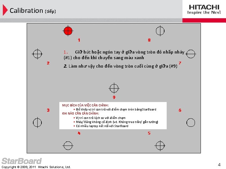 Calibration (tiếp) 1. Giữ bút hoặc ngón tay ở giữa vòng tròn đỏ nhấp