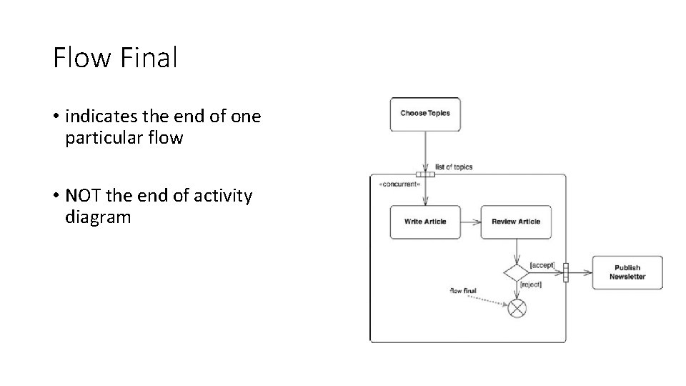 Flow Final • indicates the end of one particular flow • NOT the end Flow Final • indicates the end of one particular flow • NOT the end