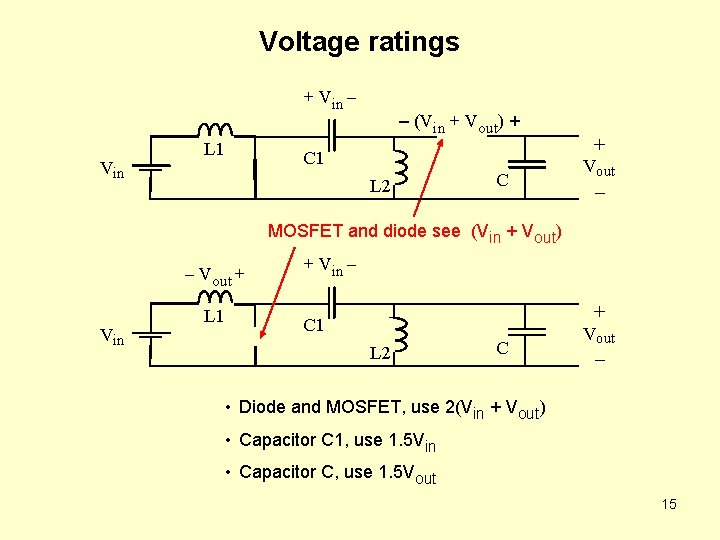 Voltage ratings + Vin – Vin L 1 – (Vin + Vout) + C