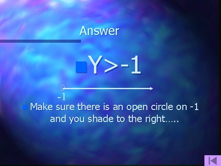 Answer n. Y>-1 -1 n Make sure there is an open circle on -1