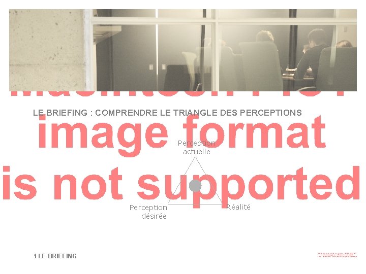 LE BRIEFING : COMPRENDRE LE TRIANGLE DES PERCEPTIONS Perception actuelle Perception désirée 1 LE