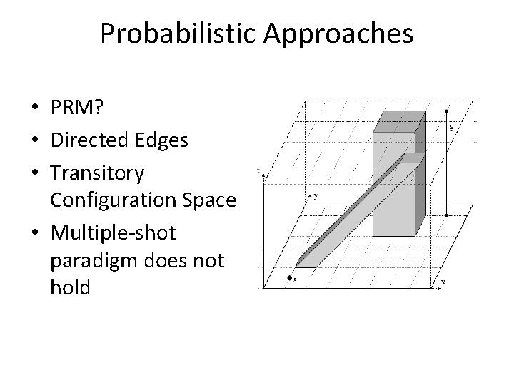 Probabilistic Approaches • PRM? • Directed Edges • Transitory Configuration Space • Multiple-shot paradigm