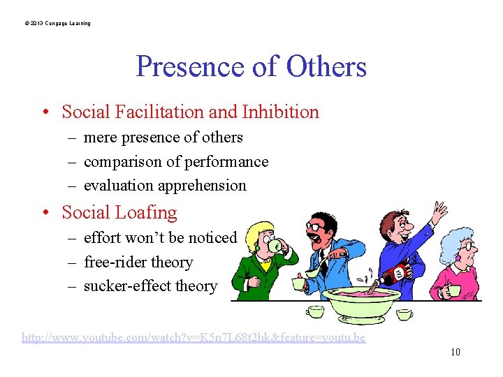 © 2013 Cengage Learning Presence of Others • Social Facilitation and Inhibition – mere