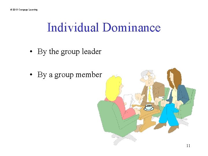 © 2013 Cengage Learning Individual Dominance • By the group leader • By a