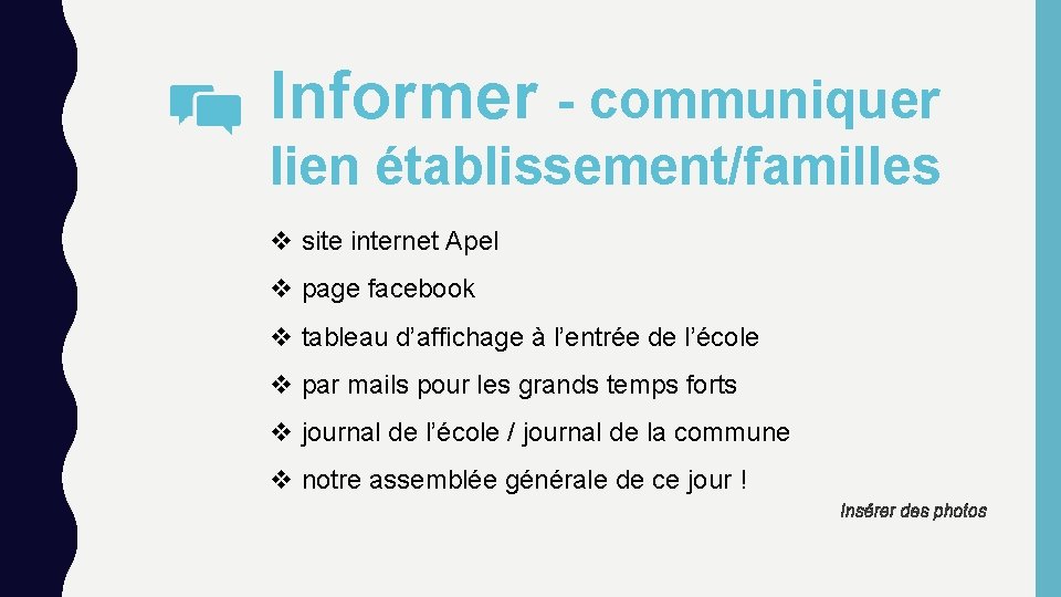 Informer - communiquer lien établissement/familles v site internet Apel v page facebook v tableau