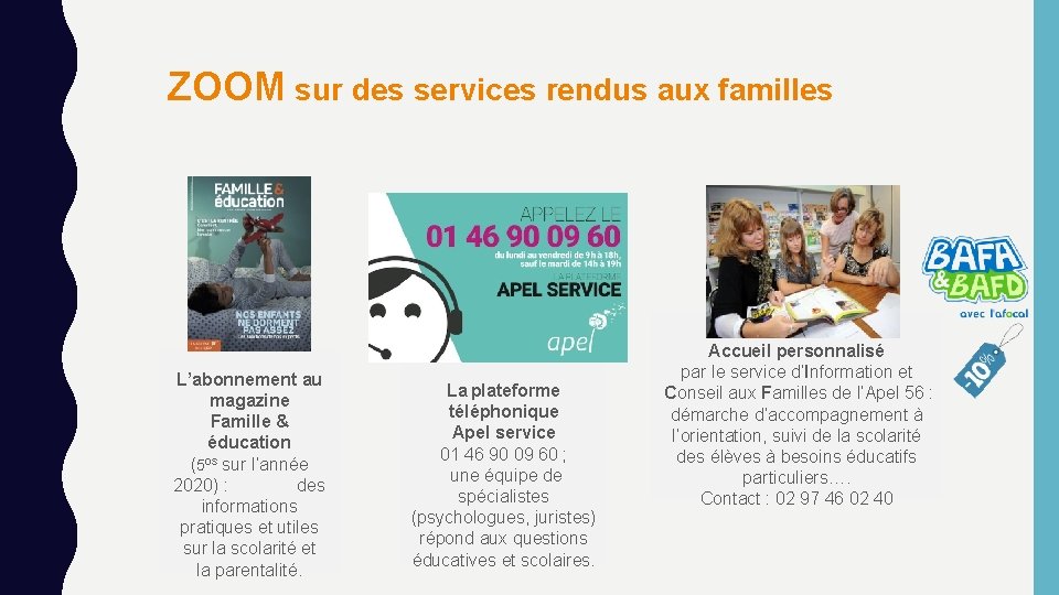 ZOOM sur des services rendus aux familles L’abonnement au magazine Famille & éducation (5