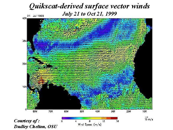 Quikscat-derived surface vector winds July 21 to Oct 21, 1999 Courtesy of : Dudley
