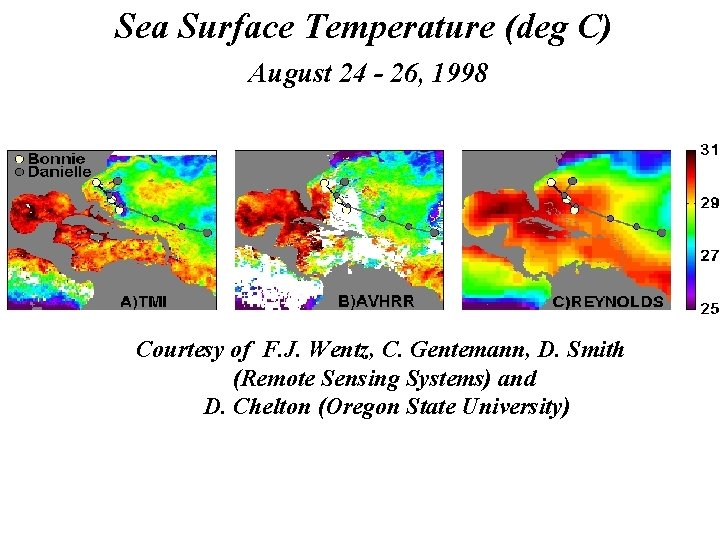Sea Surface Temperature (deg C) August 24 - 26, 1998 Courtesy of F. J.