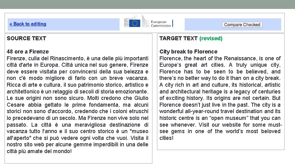 SOURCE TEXT TARGET TEXT (revised) 48 ore a Firenze, culla del Rinascimento, è una