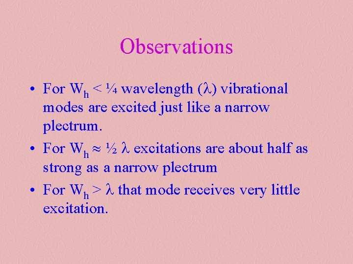 Observations • For Wh < ¼ wavelength (l) vibrational modes are excited just like