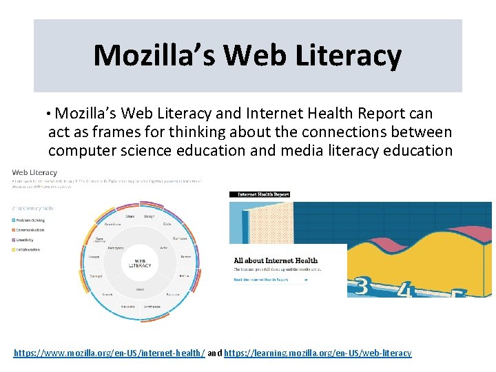 Mozilla’s Web Literacy • Mozilla’s Web Literacy and Internet Health Report can act as