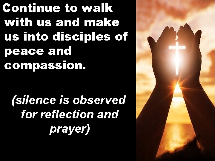 Continue to walk with us and make us into disciples of peace and compassion.
