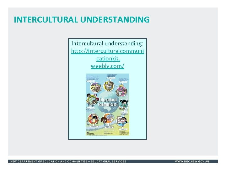 INTERCULTURAL UNDERSTANDING Intercultural understanding: http: //interculturalcommuni cationkit. weebly. com/ NSW DEPARTMENT OF EDUCATION AND