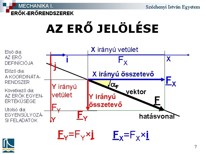 MECHANIKA I. ERŐK-ERŐRENDSZEREK Széchenyi István Egyetem AZ ERŐ JELÖLÉSE Első dia: AZ ERŐ DEFINÍCIÓJA