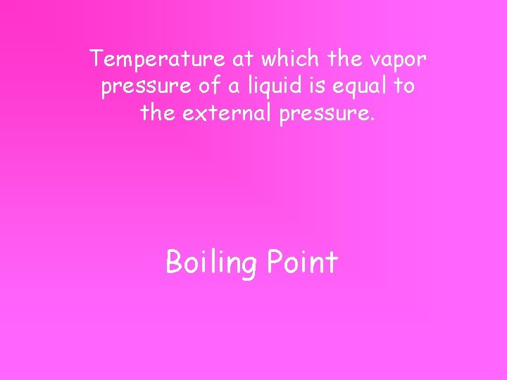 Temperature at which the vapor pressure of a liquid is equal to the external