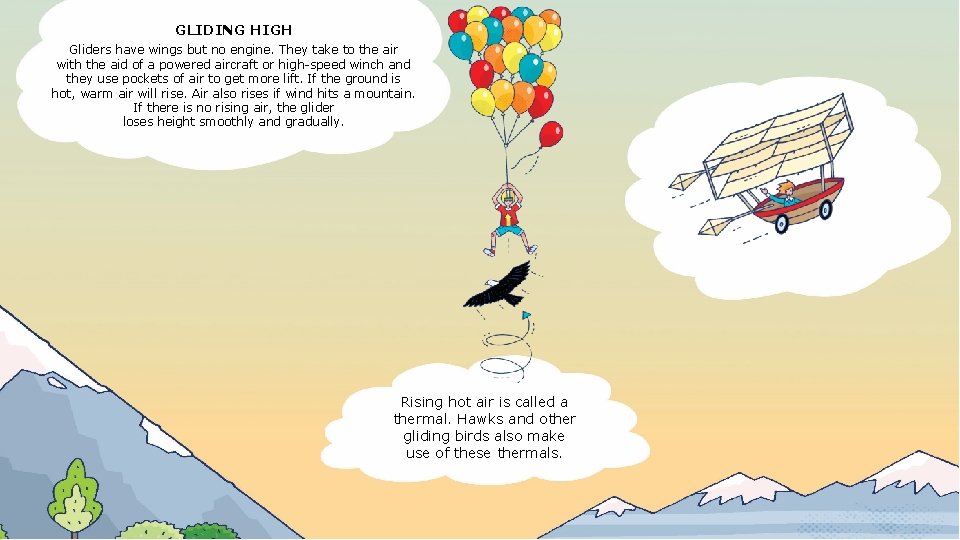 GLIDING HIGH Gliders have wings but no engine. They take to the air with