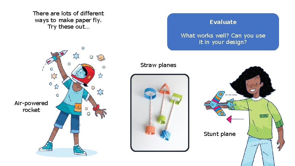 There are lots of different ways to make paper fly. Try these out… Evaluate