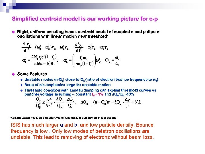 ISIS has much larger a and b, and low particle density. Bounce frequency is