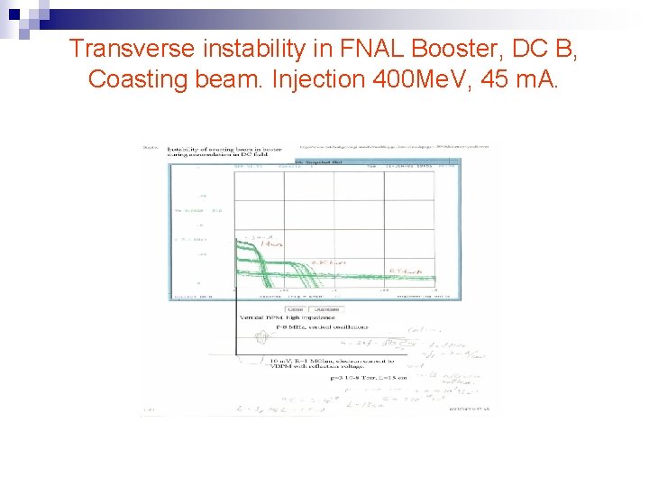 Transverse instability in FNAL Booster, DC B, Coasting beam. Injection 400 Me. V, 45