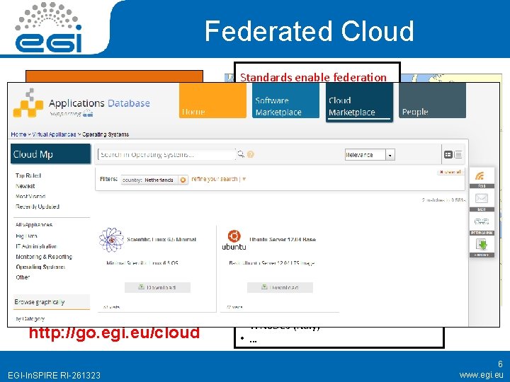 Federated Cloud Domain specific services in Virtual Machine Images EGI Fed. Cloud interfaces Standards