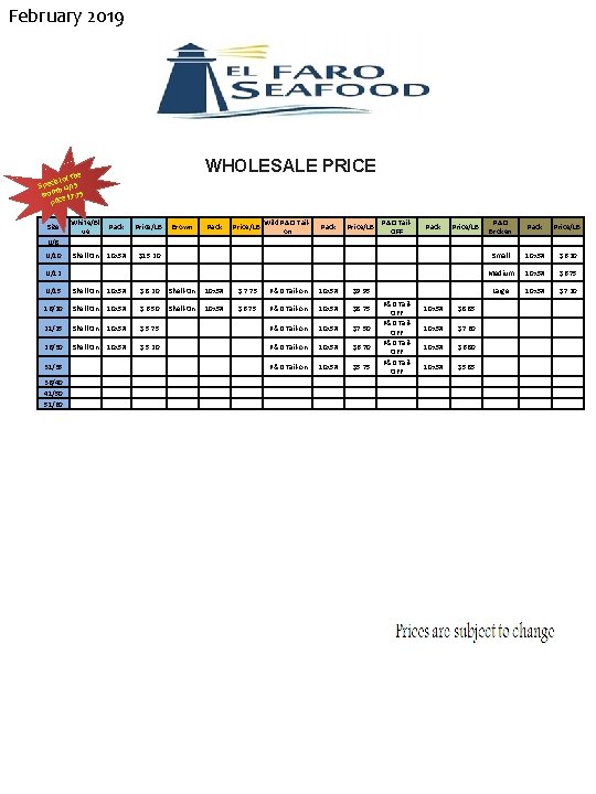 February 2019 WHOLESALE PRICE the ial of Spec h U/15 t mon e $7.