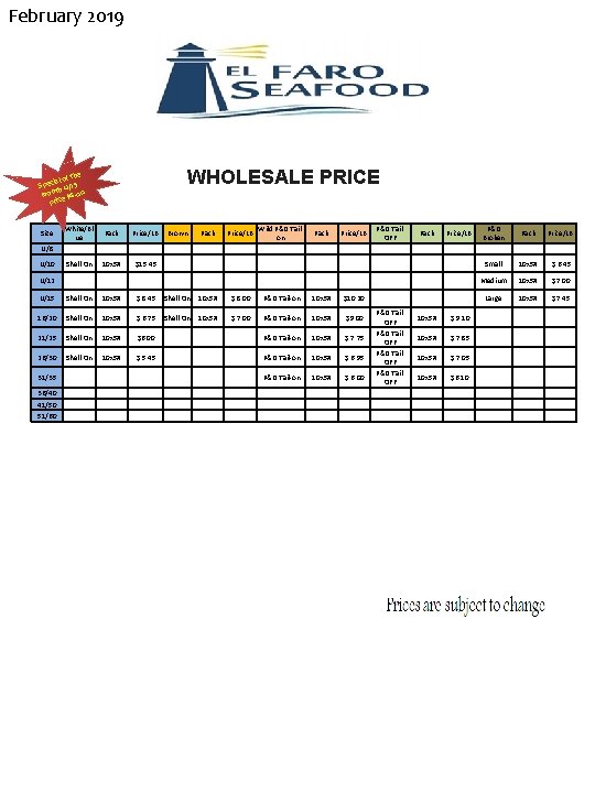 February 2019 WHOLESALE PRICE the ial of Spec h U/15 t mon e $8.