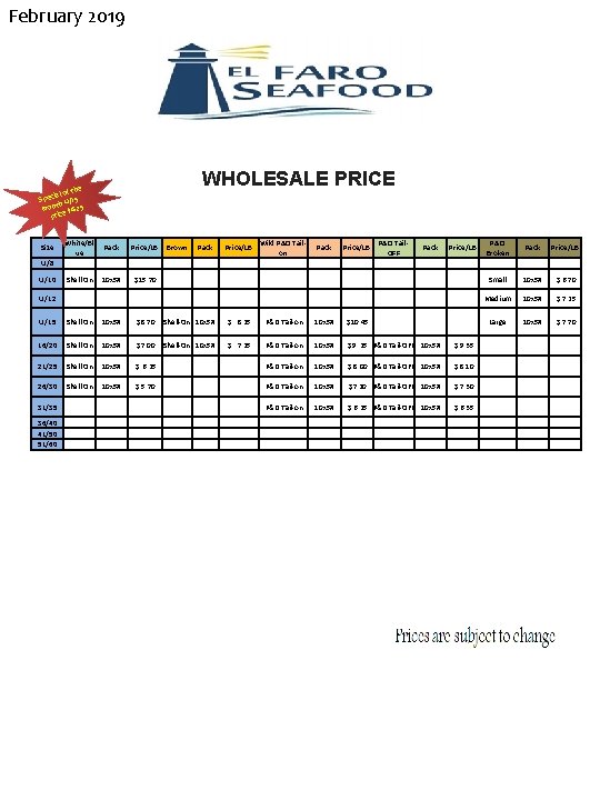 February 2019 WHOLESALE PRICE the ial of Spec h U/15 t mon e $8.