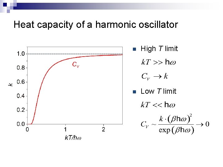 Heat capacity of a harmonic oscillator n High T limit n Low T limit
