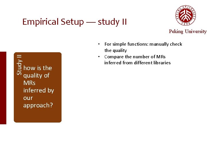 Empirical Setup — study II Study II Peking University how is the quality of