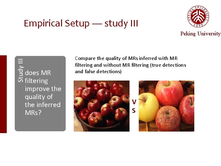 Empirical Setup — study III Study III Peking University does MR filtering improve the