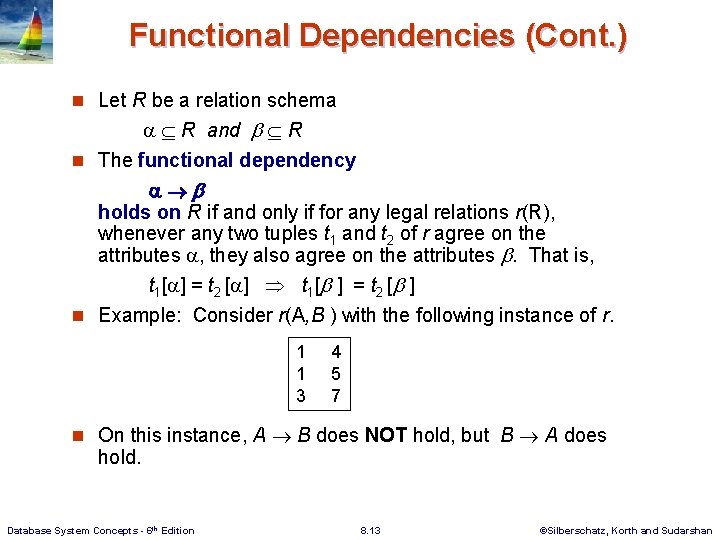 Functional Dependencies (Cont. ) n Let R be a relation schema R and R