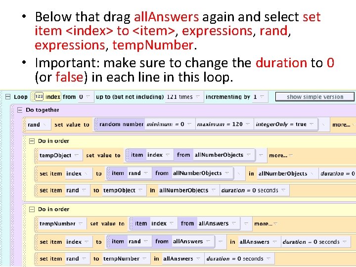  • Below that drag all. Answers again and select set item <index> to
