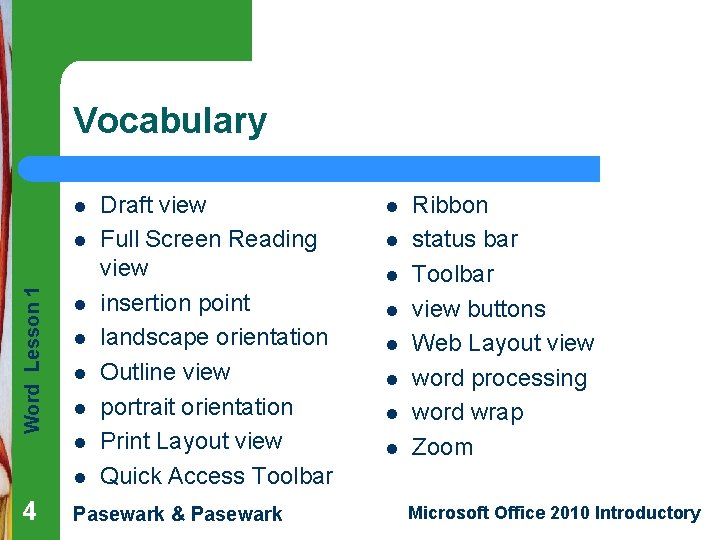 Vocabulary l Word Lesson 1 l l l l 4 Draft view Full Screen
