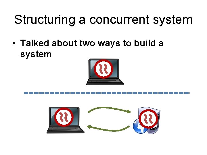 Structuring a concurrent system • Talked about two ways to build a system 